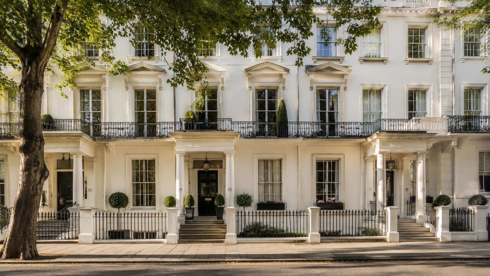 A refined British townhouse facade